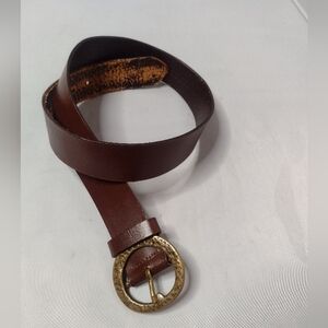 Linea Pelle Women's Brown Leather Belt Hammered Buckle Bohemian Western A4